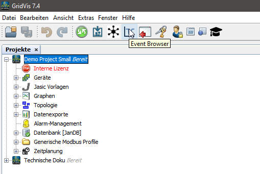 Aufruf des Event Browser in der GridVis Desktop