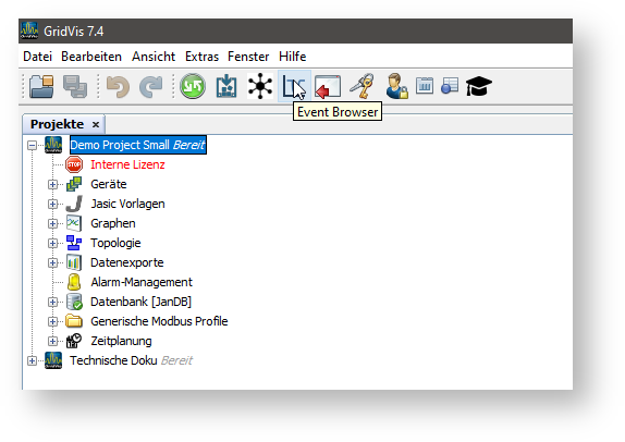 Aufruf des Event Browser in der GridVis Desktop Aufruf des Event Browser in der GridVis Desktop